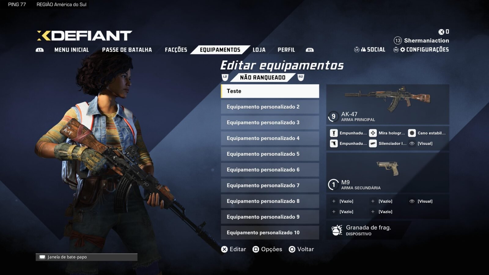 Imagem que mostra a tela de personalização de equipamentos em XDefiant.
