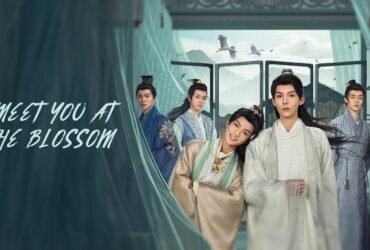 o casal da série meet you at the blossom no meio junto com personagens secundários