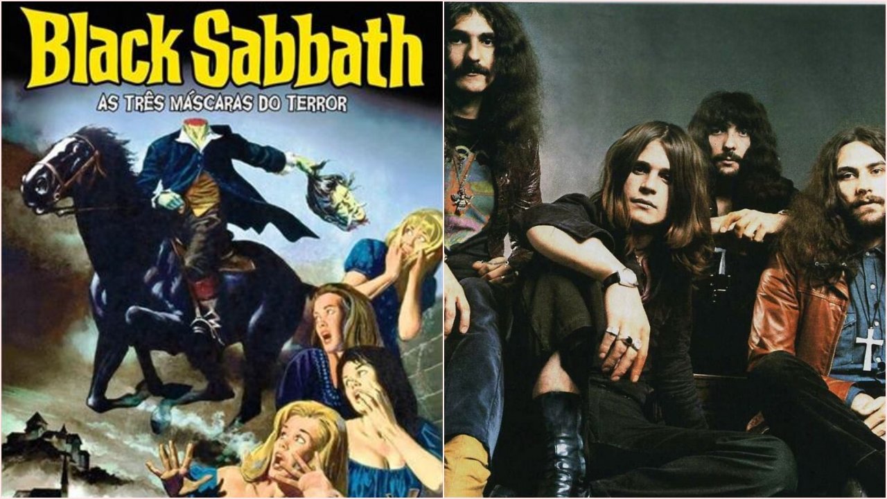 Poster do filme e a banda Black Sabbath.