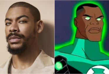 Aaron Pierre e o Lanterna Verde John Stweart na animação da Liga da Justiça.