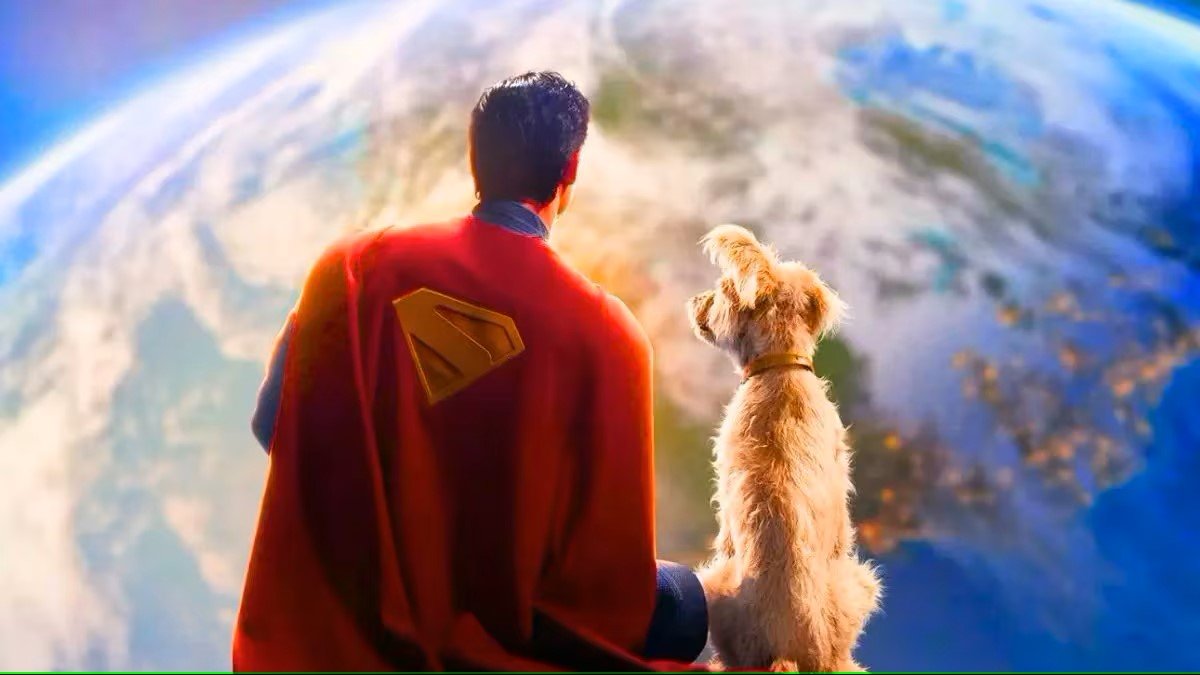 Superman e Krypto observando a Terra de longe.