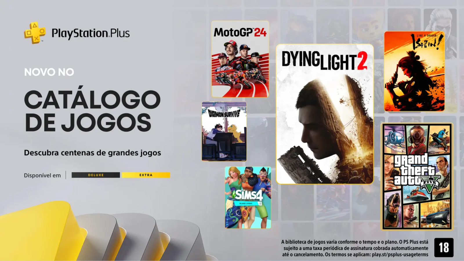 Banner com o catálogo dos jogos da PS Plus Exra e Deluxe de novembro