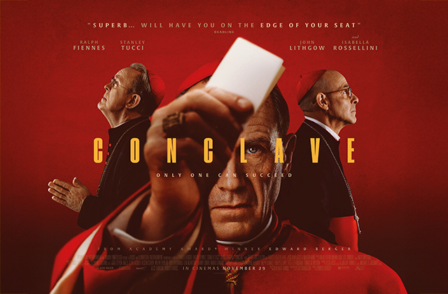 Cartaz de "Conclave", um dos principais adversários de "Ainda Estou Aqui, a Melhor Filme.