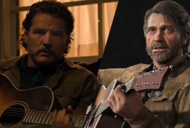 Imagem comparativa do personagem Joel na série e no jogo The last of Us