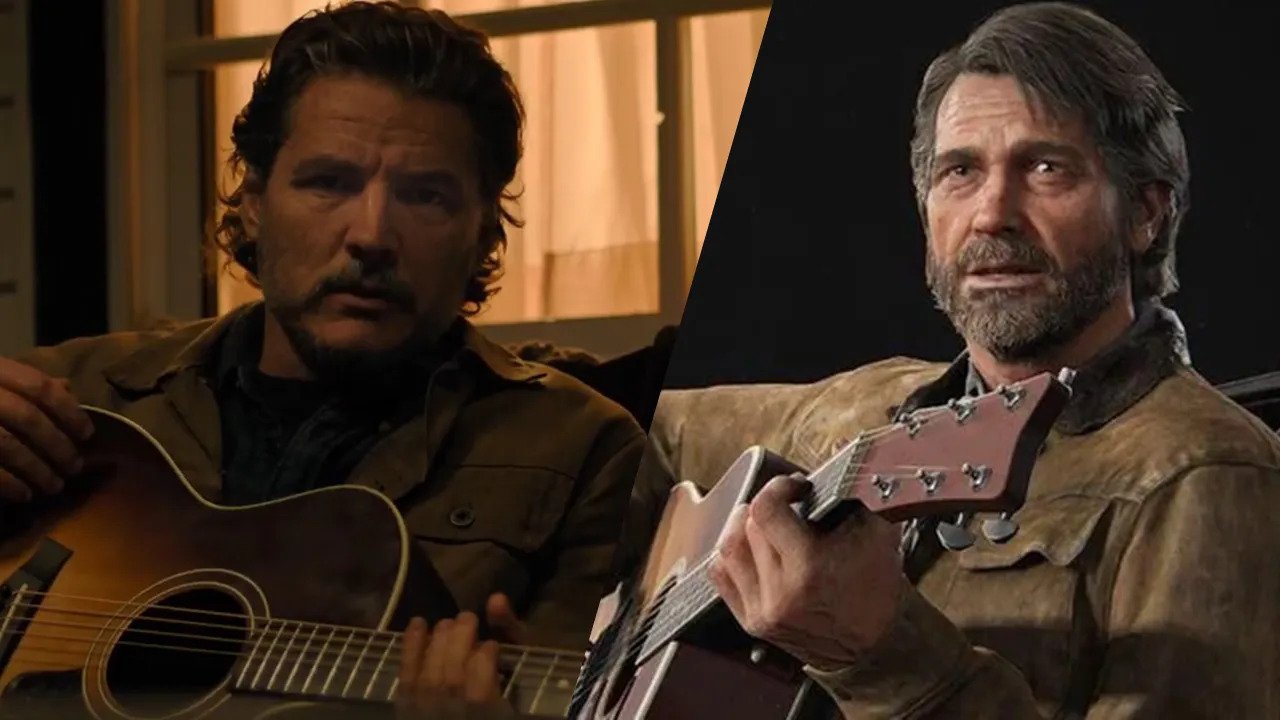 Imagem comparativa do personagem Joel na série e no jogo The last of Us
