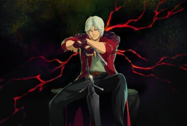 Imagem de Dante, de Devil May Cry, sentado enquanto segura sua espada.