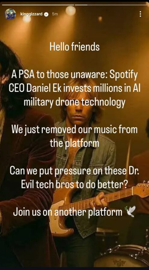 Artistas abandonam Spotify em protesto contra investimentos militares em IA