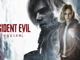 Capa do game ondem mostra a nova personagem Grace e Leon Kennedy de fundo