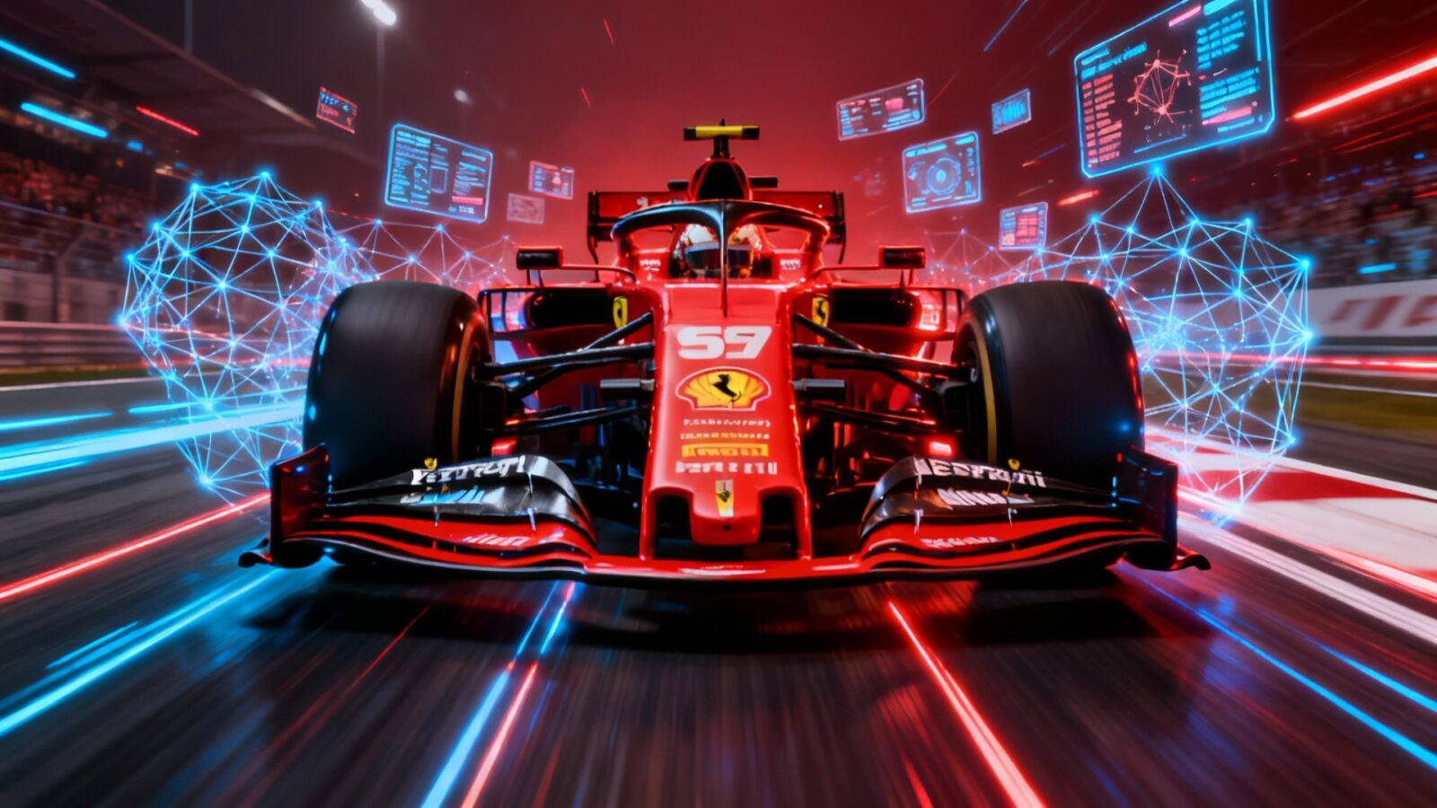 Um carro de Fórmula 1 em meio a tecnologia