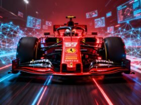 Um carro de Fórmula 1 em meio a tecnologia