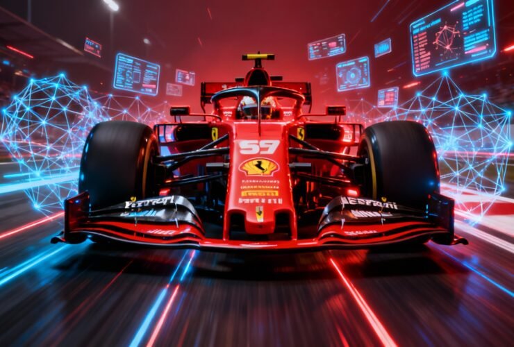 Um carro de Fórmula 1 em meio a tecnologia