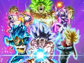 Capa do jogo onde mostra os personagens principais liderados por Goku