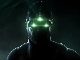 Silhueta do protagonista Sam Fisher com seu icônico óculos de visão noturna
