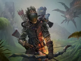 Capa do jogo onde mostra um personagem todo equipado segurando um arco e flechas na mão