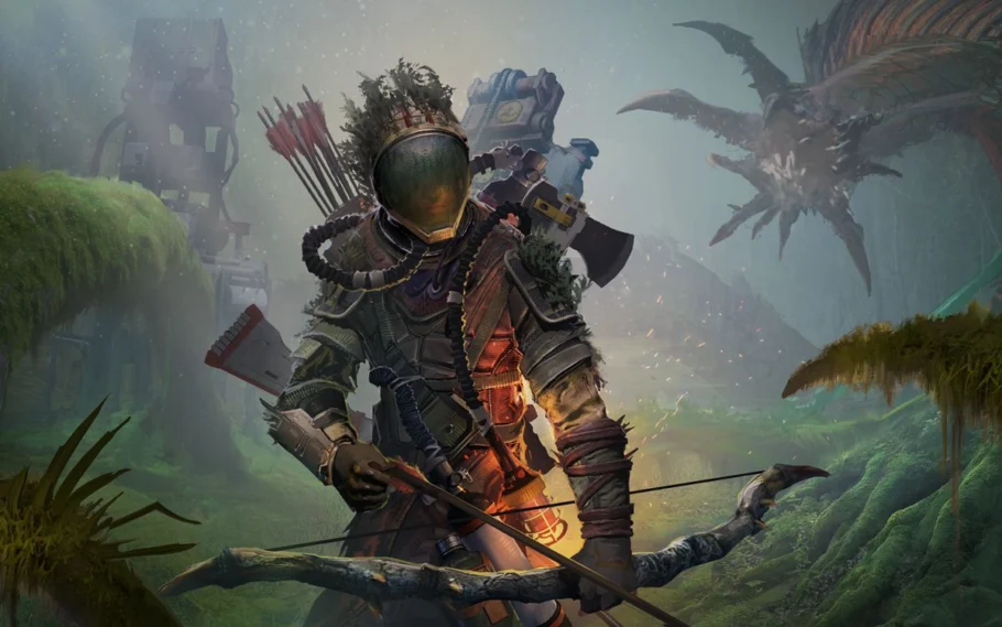 Capa do jogo onde mostra um personagem todo equipado segurando um arco e flechas na mão