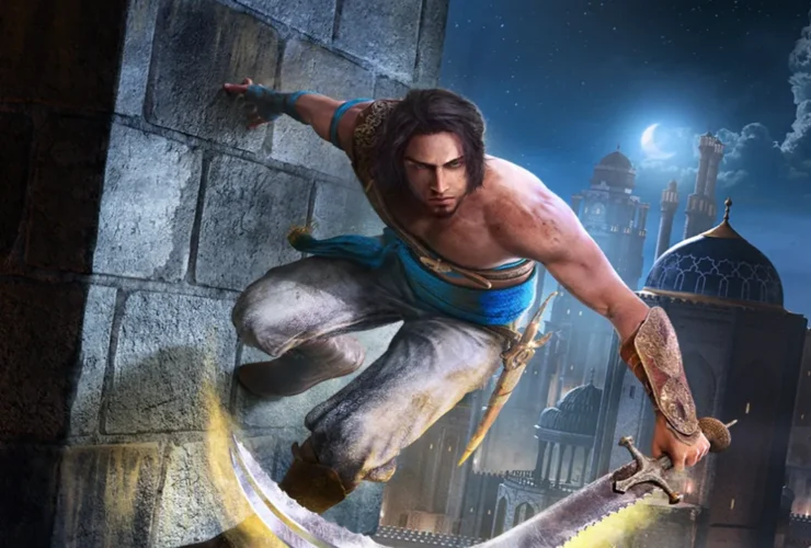 Capa do jogo onde mostra o personagem principal correndo na parede e segurando uma espada