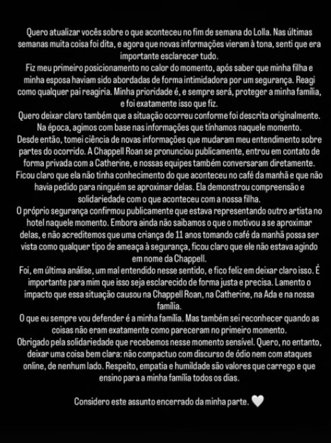 Jorginho esclarece mal-entendido com Chappell Roan: 'Foi um impulso para proteger a família'