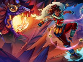 Material promocional de SURI: The Seventh Note, RPG com elementos de combate rítmico inspirado na cultura indiana.